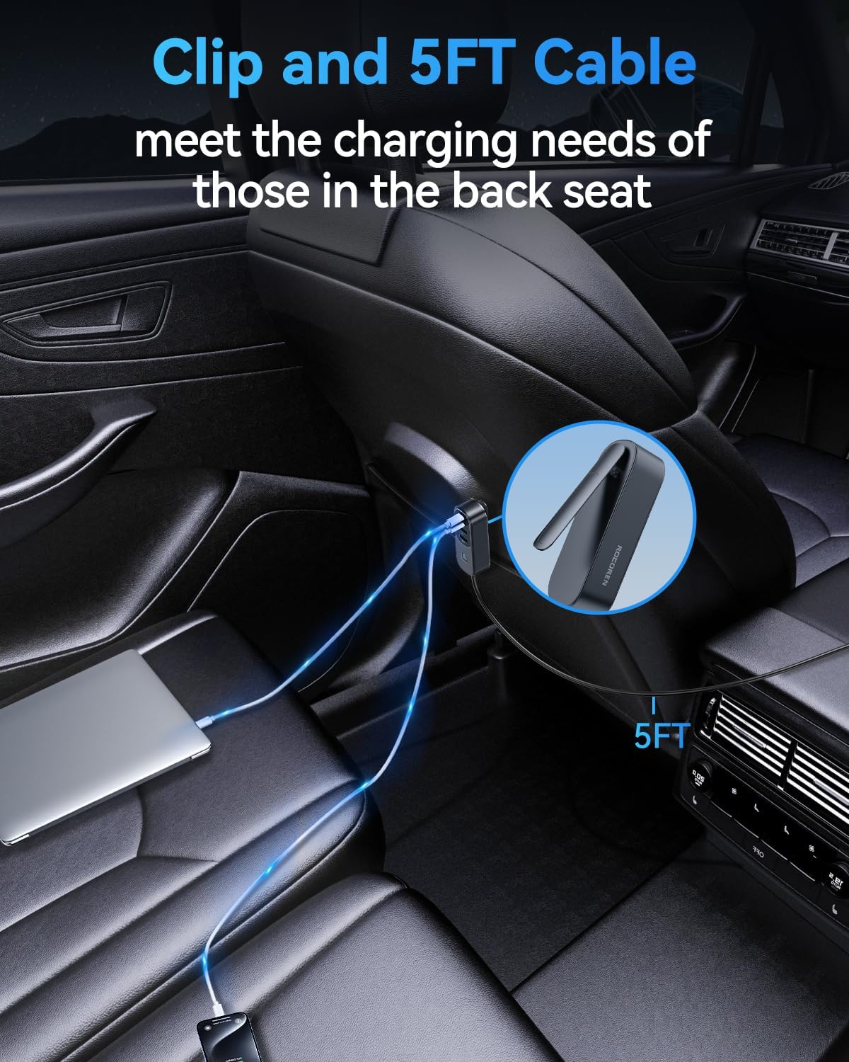 Rocoren 105W 6-Port Multiport Car Charger, PD Fast USB C Car Charger for Multiple Devices,Cigarette Lighter Adapter Car Travel Essentials for Road Trips with 5FT Cable,Car Accessories for iPhone 17/16
