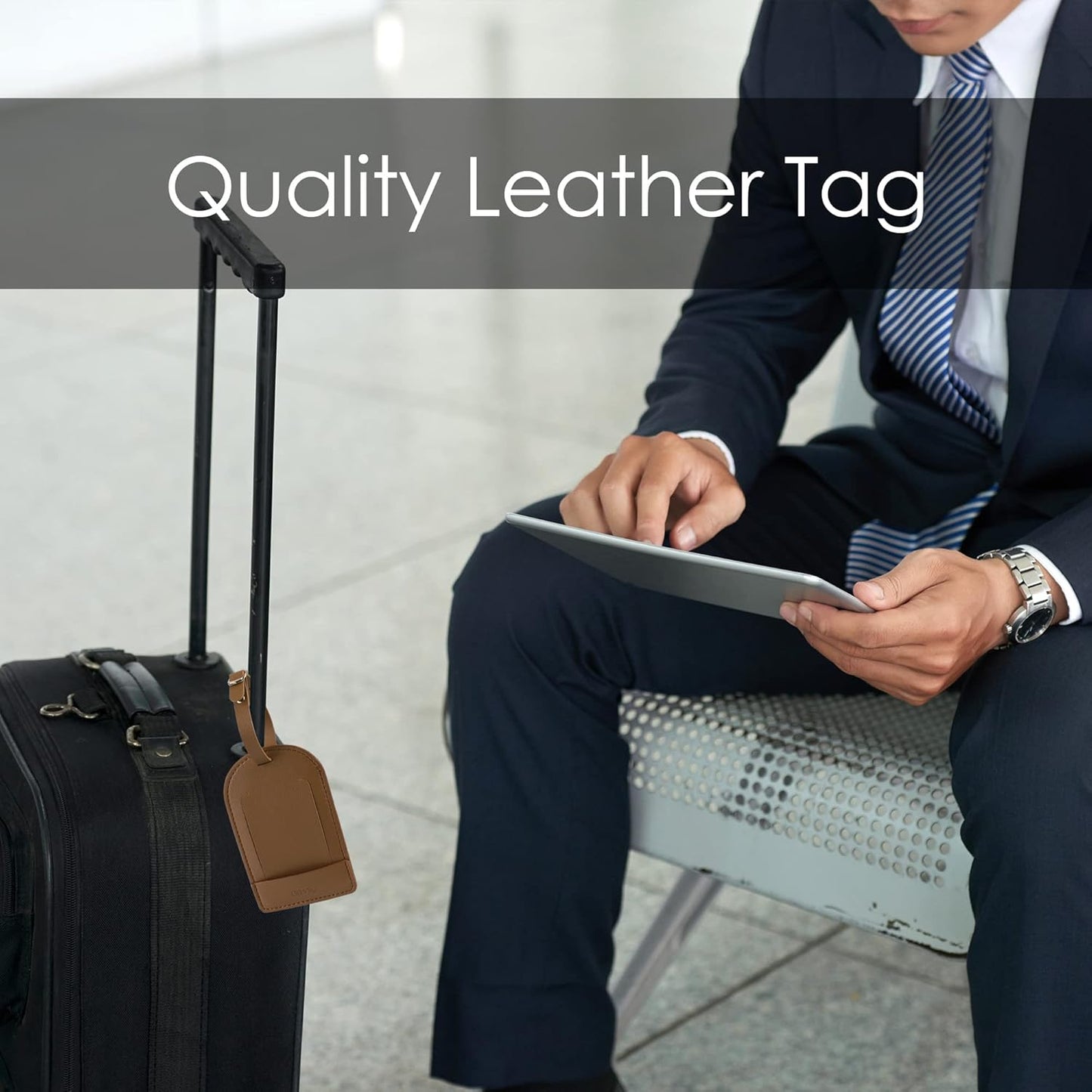 Faux Leather Luggage Tags for Suitcase Tag Set Privacy Protection with Identifie Name Lable ID Card Baggage tag for Men Women Travel Accessories, 2/4 Pack (LT07-Brown1)