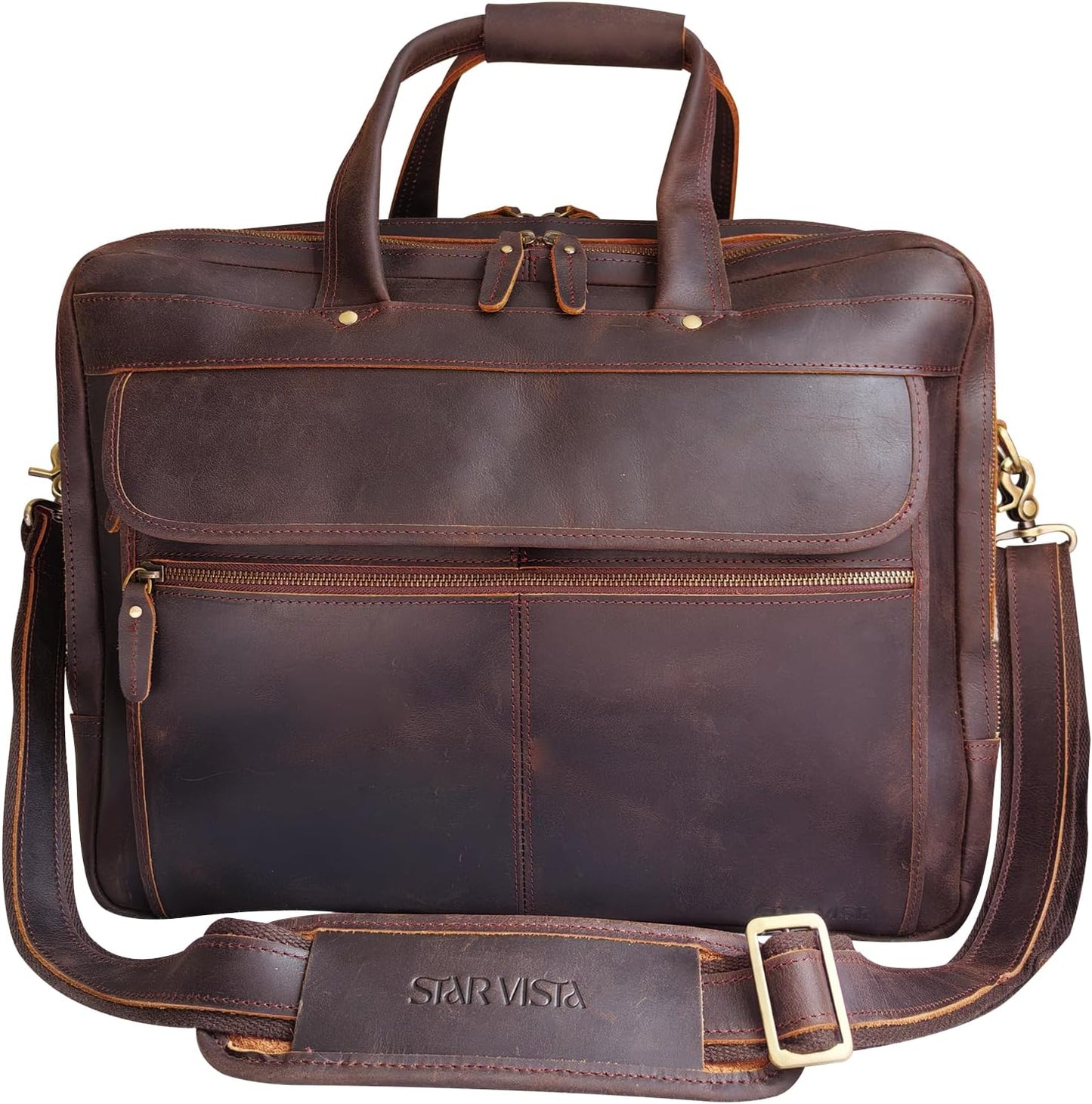 STAR VISTA Scala Pro 16-18" Messenger Bag, Full Grain Leather Briefcase, Triple Compartments, YKK Zippers, Multiple Colors