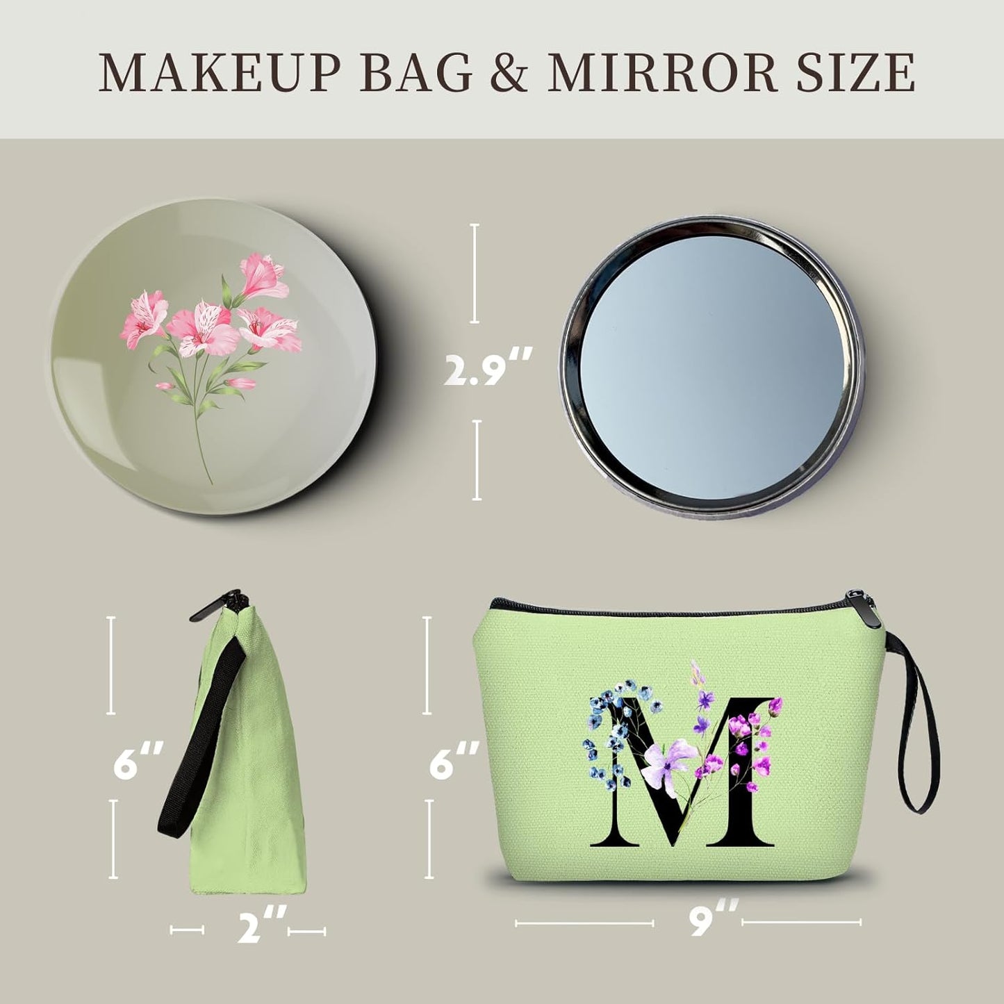 Women Birthday Maid of Honor Monogrammed Gifts for Bride Bridesmaid Sister Friend Her Teacher Makeup Cosmetic Bag with Mirror Mothers Day Christmas Graduation M