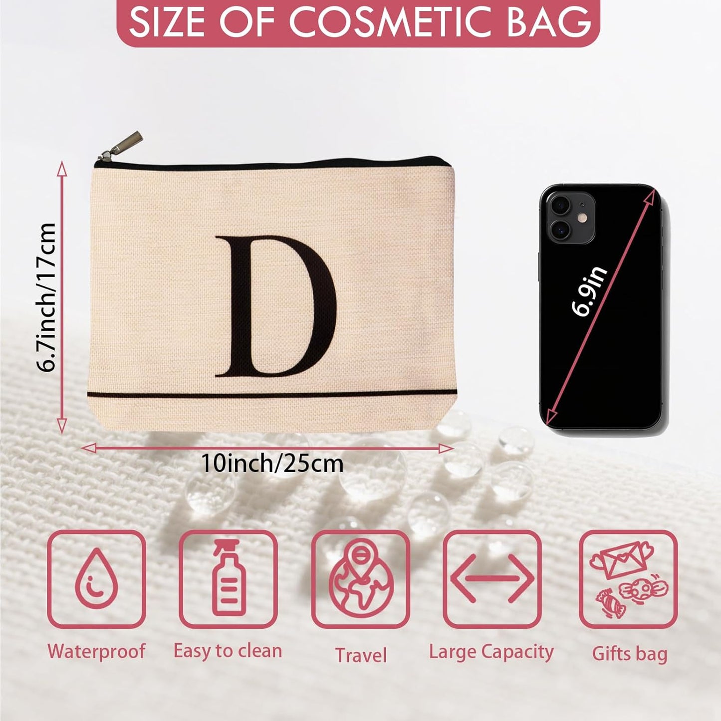 Letter A-Z Initial Personalized Makeup Bags, Birthday Gifts for Women, Monogrammed Gifts for Women