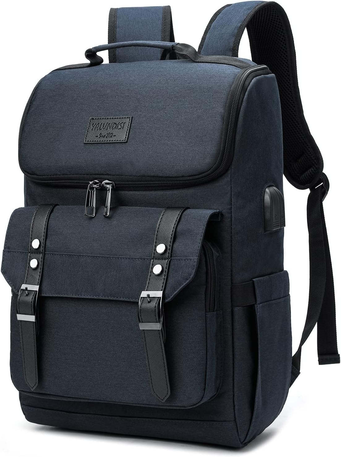YALUNDISI Vintage Backpack Travel Laptop Backpack with usb Charging Port for Women & Men College Backpack Fits 15.6 Inch Laptop Blue