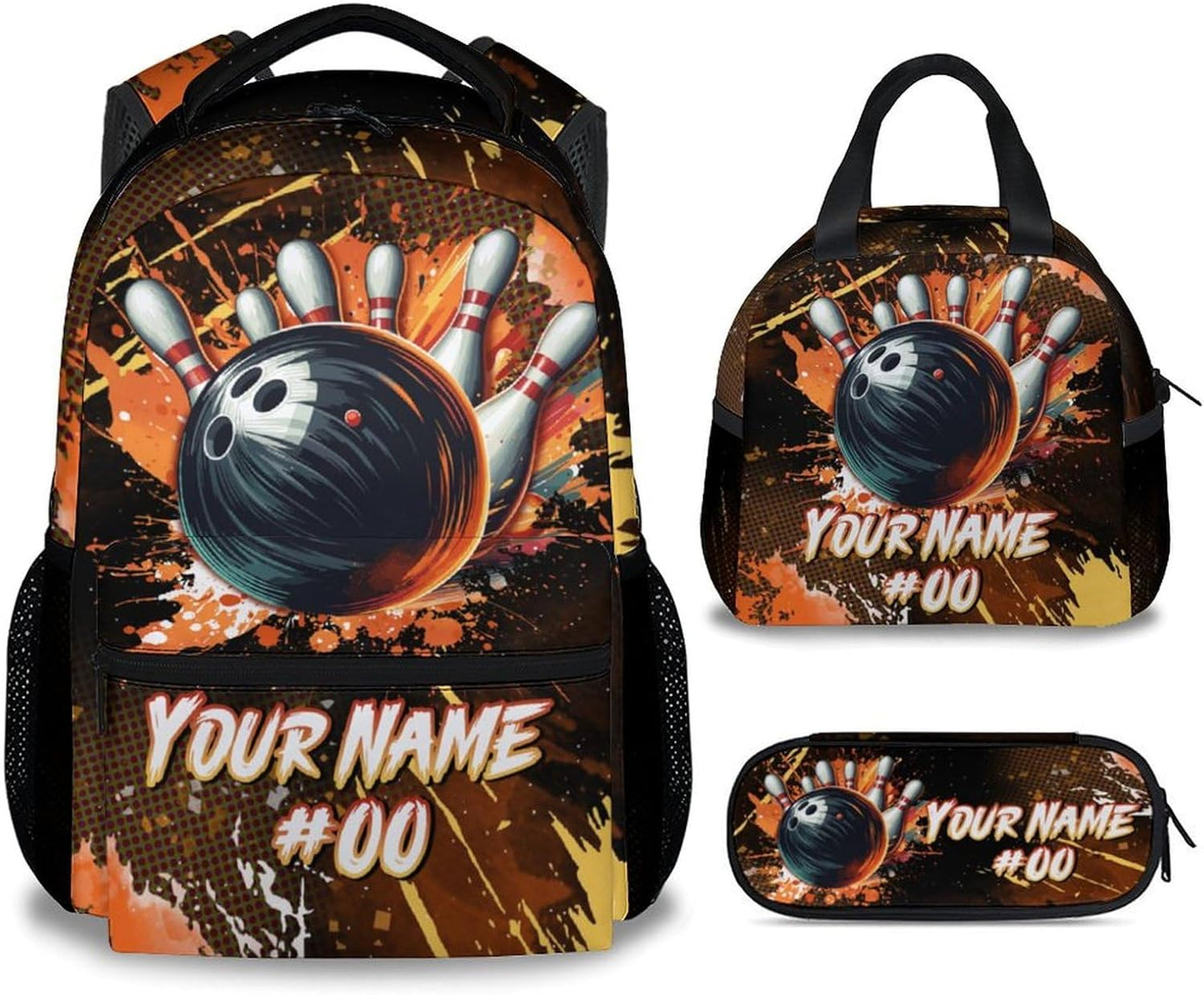 COZYAURA Kids Backpack Boys - Personalized Bowling Backpacks Set for School - Sports Bookbag with Lunch Bag & Pencil Case - Bowling Ball Book Bags for Elementary Middle School