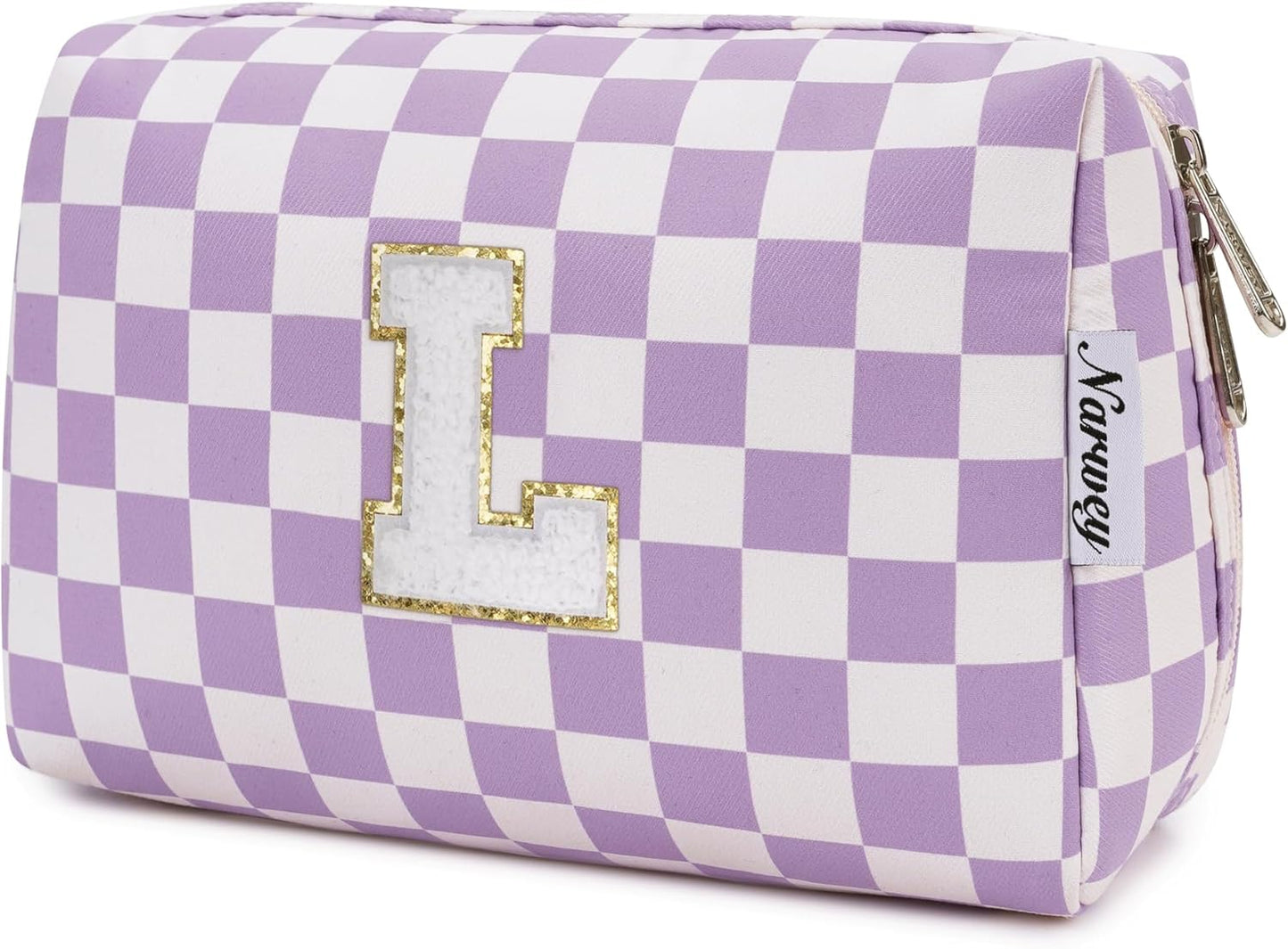 Narwey Birthday Gifts for Women Teen Girls Kids Personalized Initial Makeup Bag Monogram Preppy Cosmetic Bag Trendy Stuff 6 8 10 11 12 13 14 16 18 Years Old Travel Toiletry Bag (Purple Letter L)
