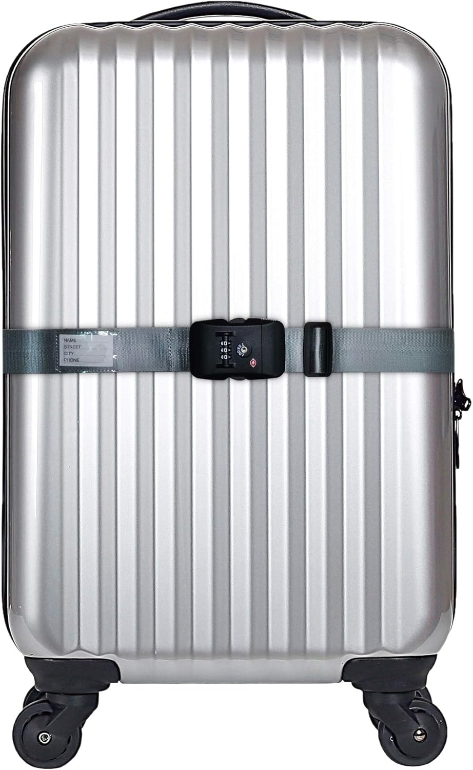 Heavy Duty Luggage Straps TSA Approved with Lock Adjustable Travel Belt for Suitcases (Grey)