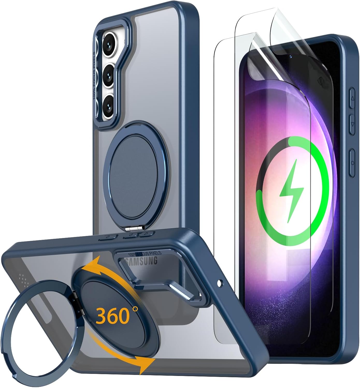 Magnetic Stand Case for Samsung Galaxy S23 6.1" [with 2 Screen Protectors] [360° Rotation Magnetic Stand] [Compatible with Magsafe] Military-Grade Drop Protection Case, Blue