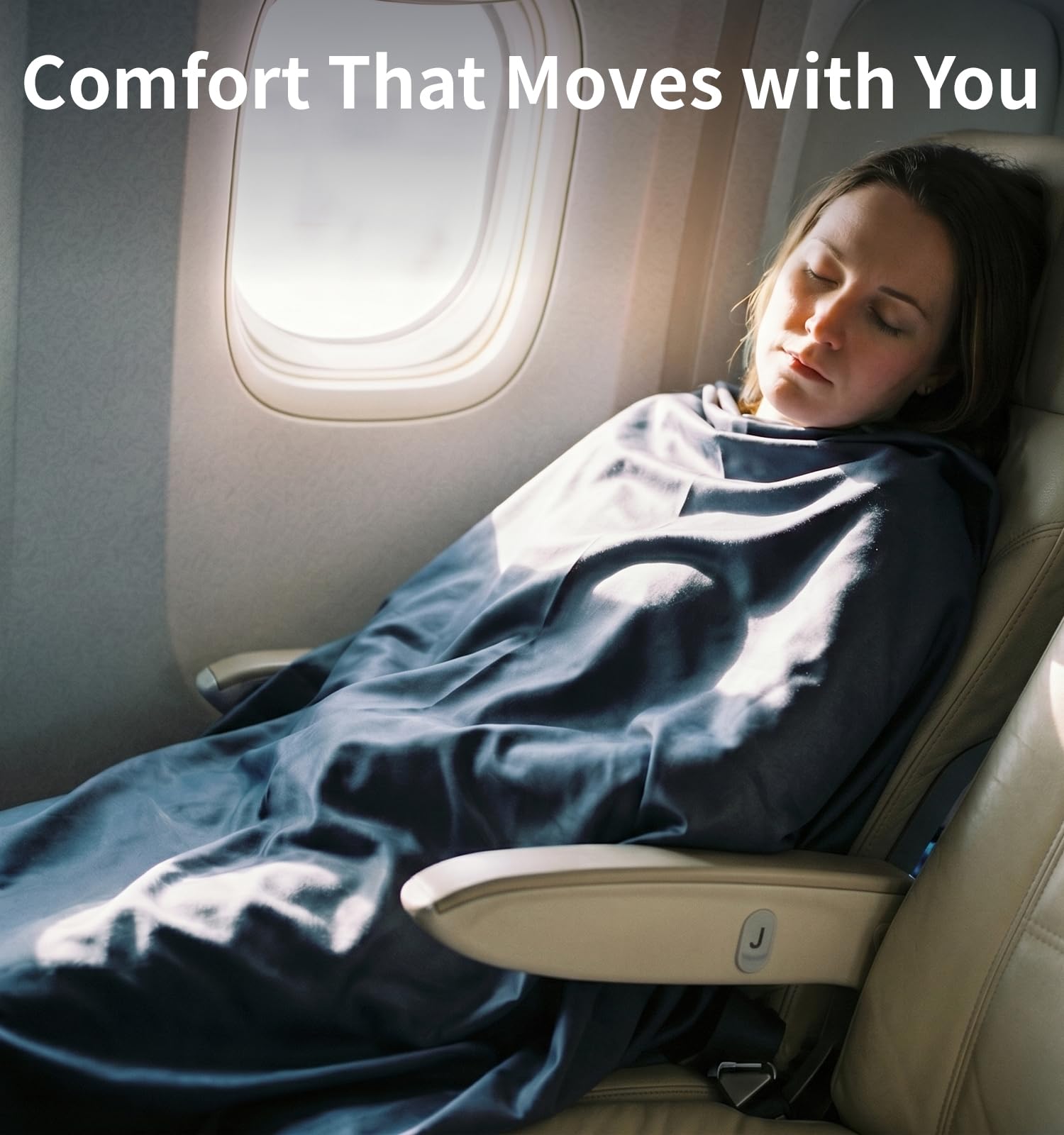 Litume Compact Travel Blanket for Airplane, Velvet, Dark Blue Gray