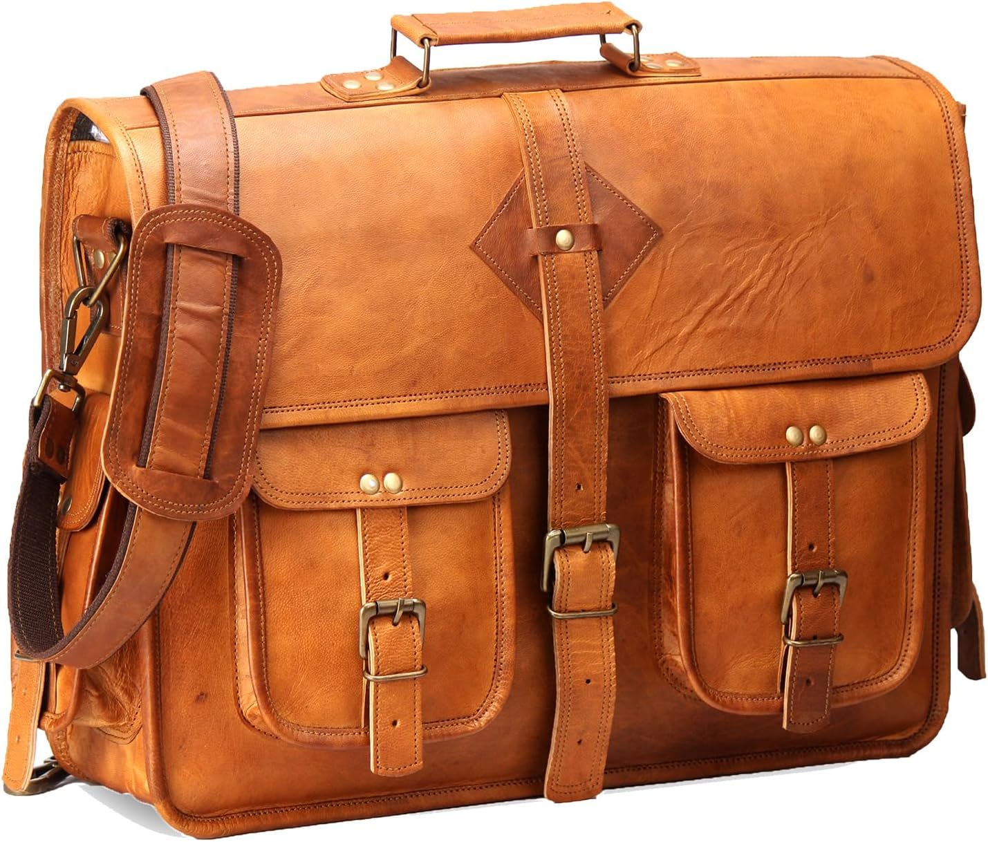 Vintage Leather Laptop Bag for Men Full Grain Large Leather Messenger bag for men 18 inches with