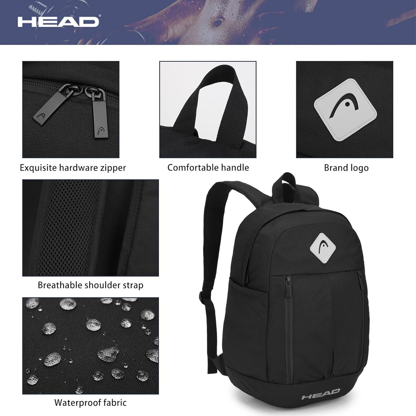 HEAD 30L Waterproof Travel Backpack for Men, 15.6 inch Laptop Backpack, Casual Daypack Backpacks for Sport Gym/Workout/College