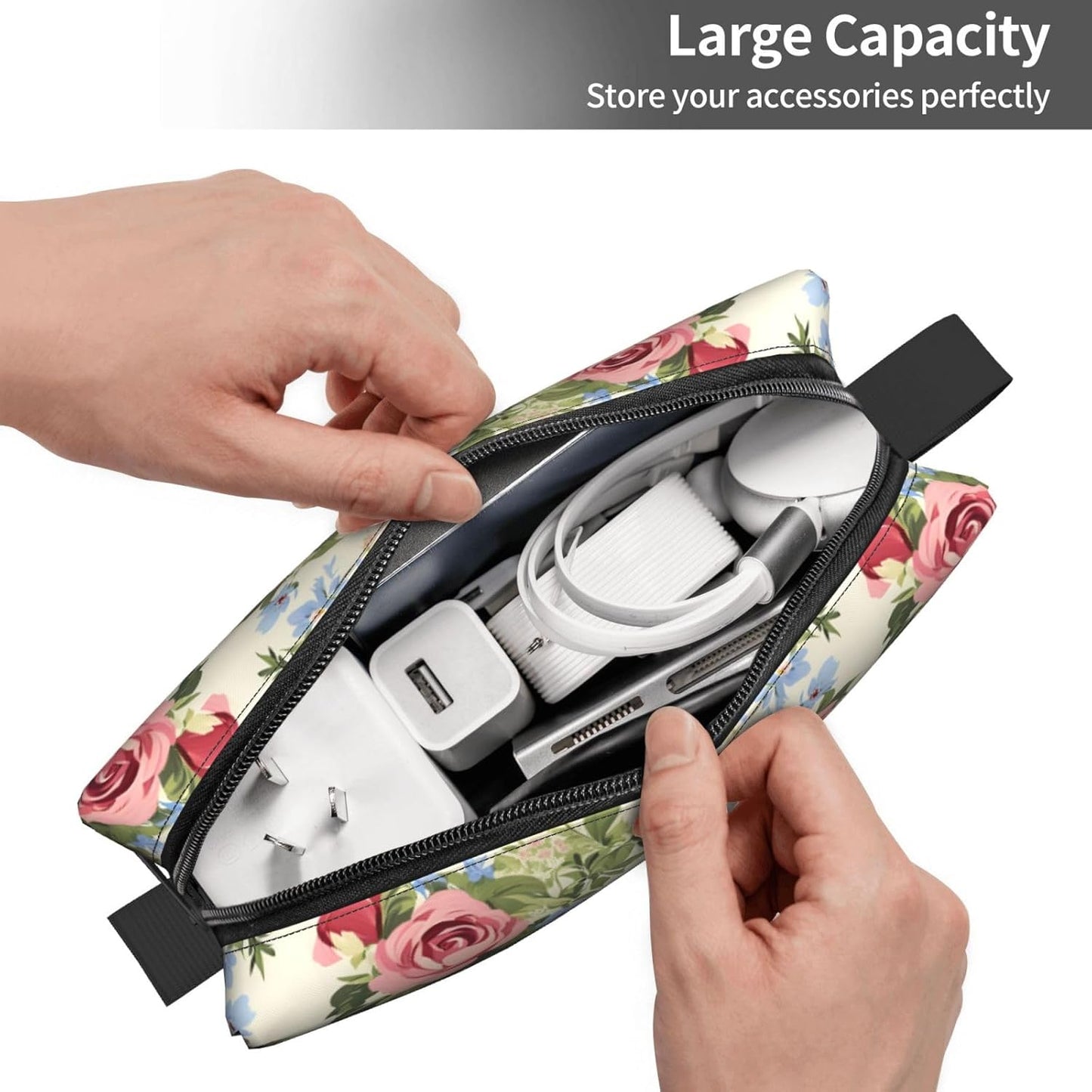 Vintage Rose Garden Makeup Bag Small Compact & Durable Travel Cosmetic Bag Organizer Oxford Fabric Impact-Resistant Multi-Purpose Storage Perfect for Travel, Gym, Daily Use