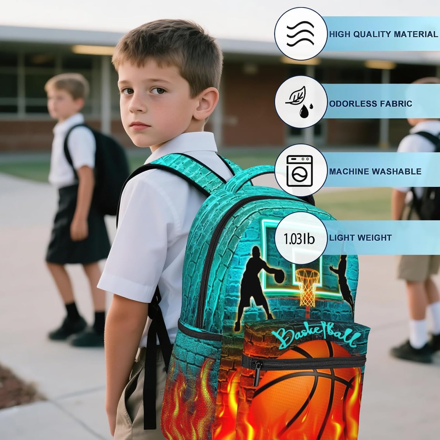 School Backpack for Boys Basketball Backpack for Kids Boys Ages 6-18 Elementary Middle School Students Kids' Backpacks Basketball Themed Bookbag Travel Back Pack