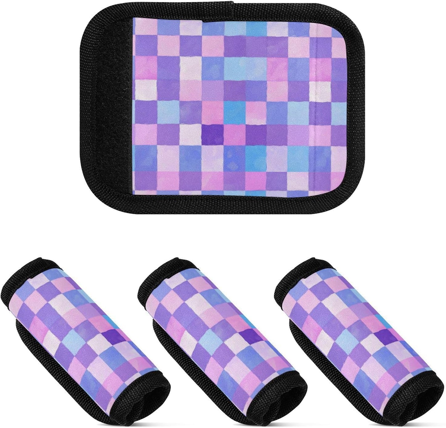 4Pcs Luggage Handle Wrap Suitcase Identifier Handle Covers Tags Soft Travel Bags Luggage Handle Gripper Accessories for Airplane Flying Checkered Purple