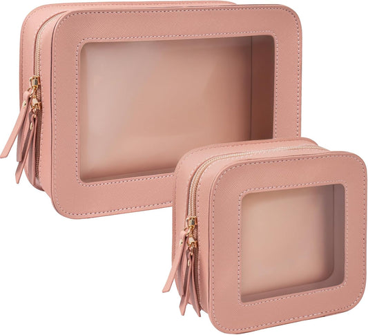 LETGO Clear Makeup Bag Set for Women Portable Clear Makeup Bag Cute Waterproof Travel Cosmetic Bag for Pink Car Accessories for Girls (Pink, Standard + Mini)