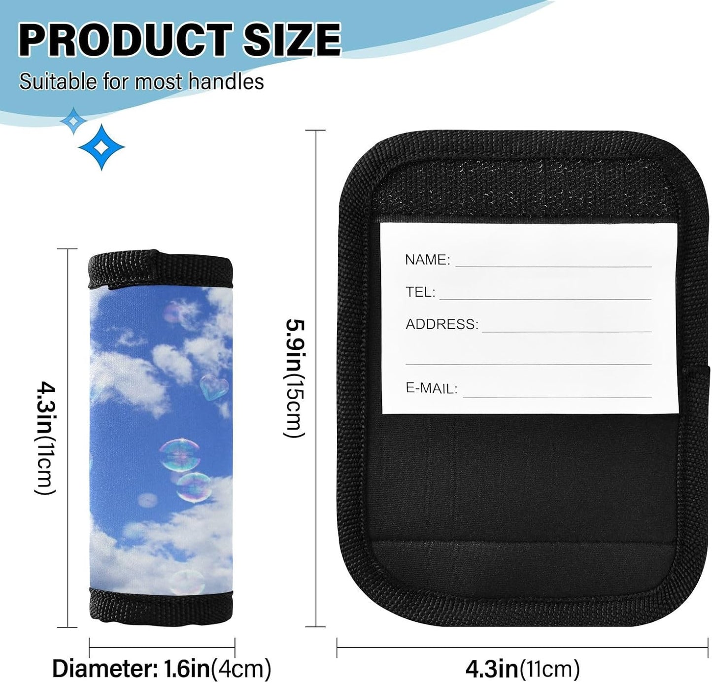 2Pcs Luggage Handle Wrap Suitcase Identifier Handle Covers Tags Soft Travel Bags Luggage Handle Gripper Accessories for Airplane Flying Heaven Blue