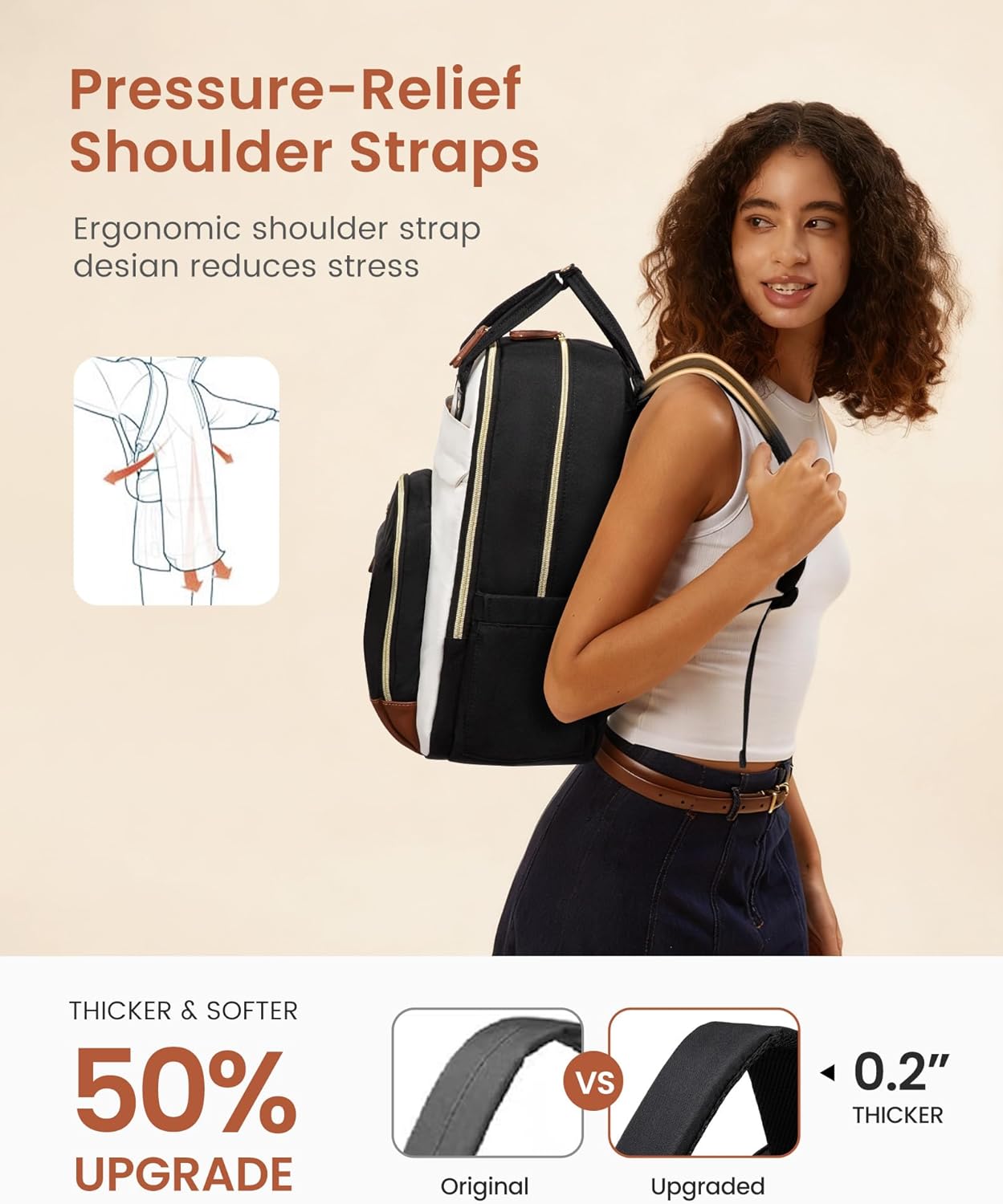 LOVEVOOK Backpack for Women,Laptop Backpack Women,Fits 18 Inch Laptop Bag,School Backpacks,Fashion Travel Work Anti-theft Bag,Waterproof Business Computer College Backpack Purse,Beige-Black-Brown