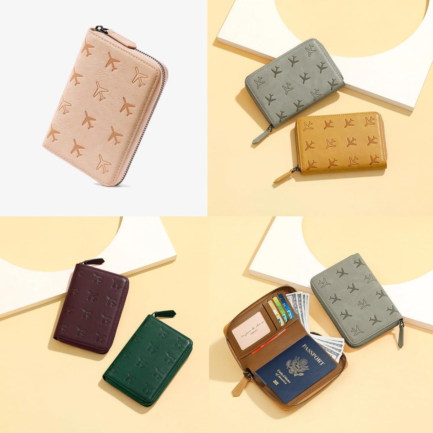 Passport Holder for Travel RFID Blocking Wallet Women Handbag Credit Cards Flight Ticket Organizer Card Holder (Yellow)