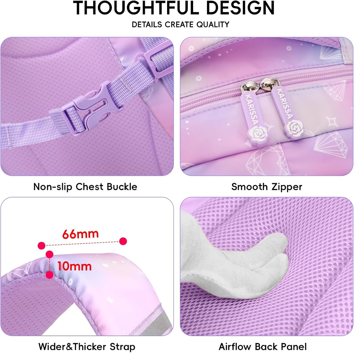 Tanou Backpack with Lunch Box for Girls, Kawaii Set School Bag for Kid Elementary Middle School, Aesthetic Laptop Bookbag Lightweight, Purple