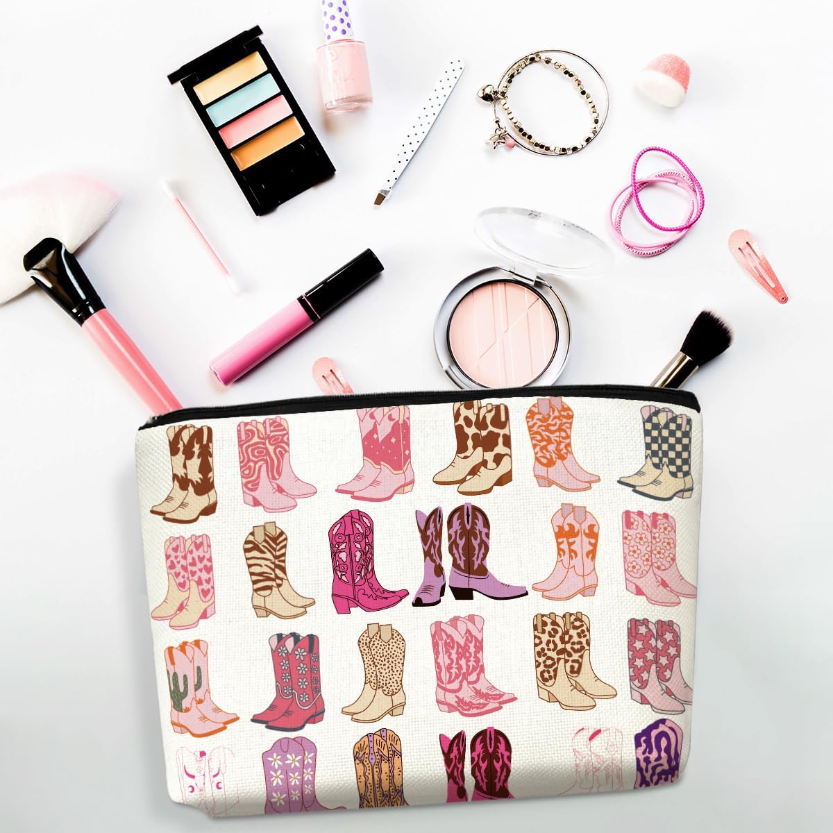 2pcs Western Makeup Bag Cowgirl Boots Cosmetic Bags for Women, Cowgirls Gifts for Women Sisters Friends Birthday Gift, Toiletry Zipper Pouch Western Stuff Cowboy Boots Gifts