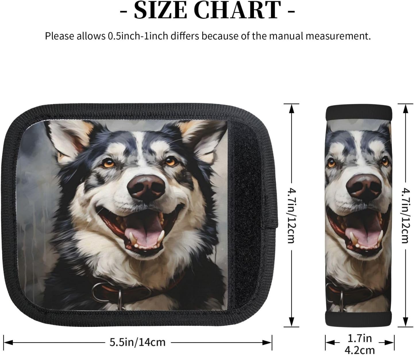 Luggage Handle Wraps Cute Smiling Husky Dog Luggage Identifiers Soft Neoprene Luggage Handle Wraps For Suitcase Trolley Handle Grip Cover 2 Pack Luggage Tags