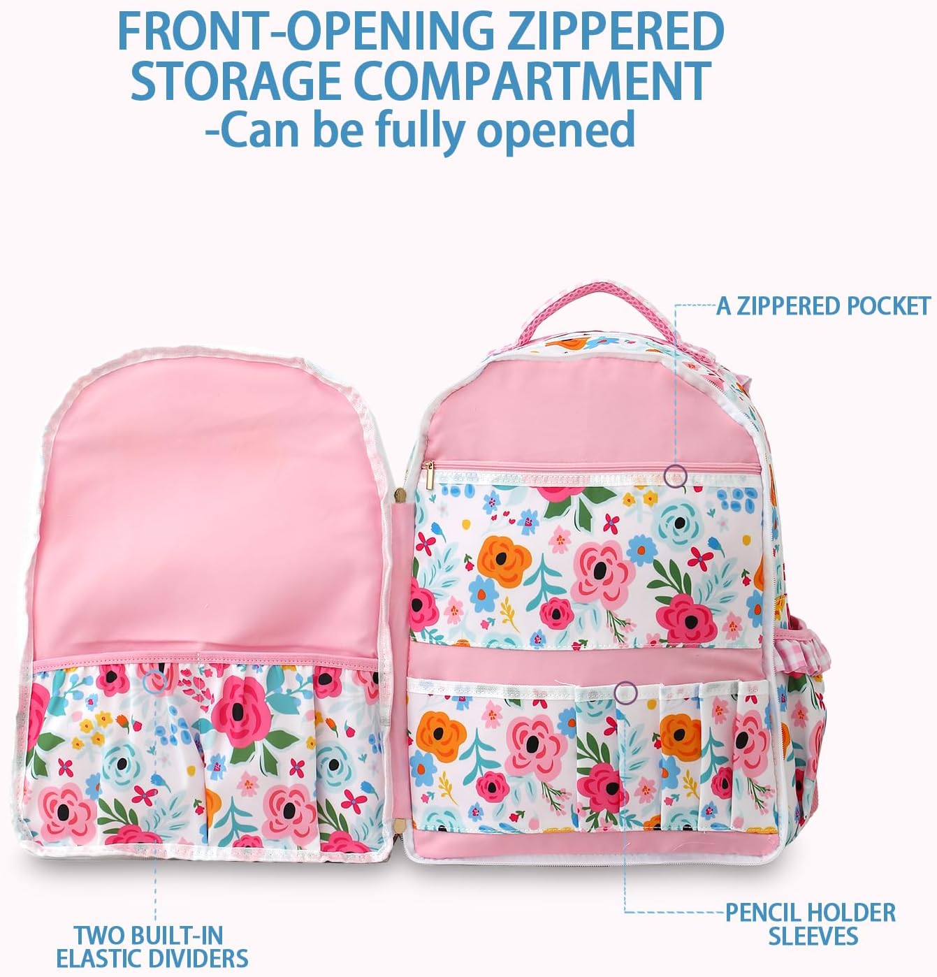 DYSHAYEN Kids Backpack for Girls, 15" Ruffled Backpack for School Kindergarten Bookbag 5-8, Fully Opened Compartment (Flower)