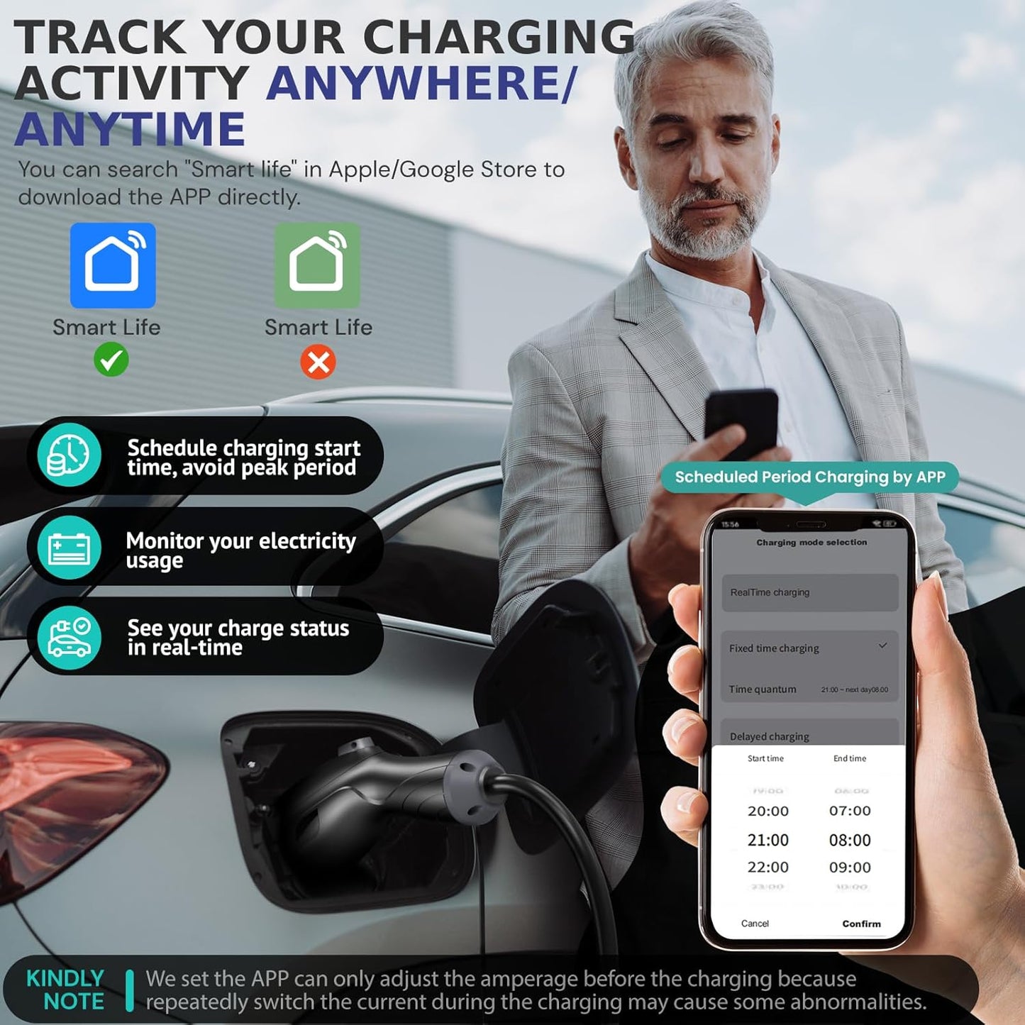 Level 2 Tesla Charger(Wireless WiFi APP), 240V, 32 Amp, NEMA 14-50 Plug, 25ft Cord - Portable/Home NACS Connector Electric Car(EV) Charger for Tesla - Compatible with Tesla Model X/Y/3/S