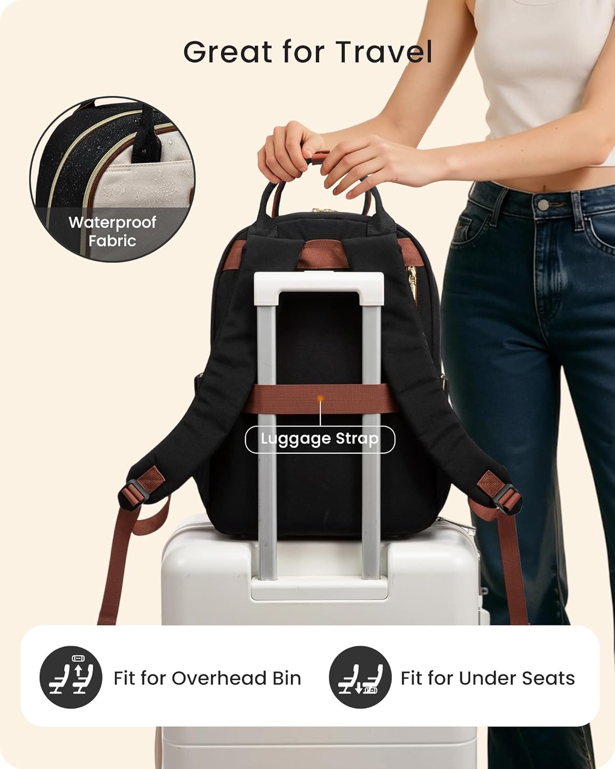 LOVEVOOK Laptop Backpack for Women with Giant Tumbler Holder Pocket, 15.6 inch Travel Work Backpack Purse for Teacher Nurse, Waterproof College Book Bag Cute Casual Daypack, Black