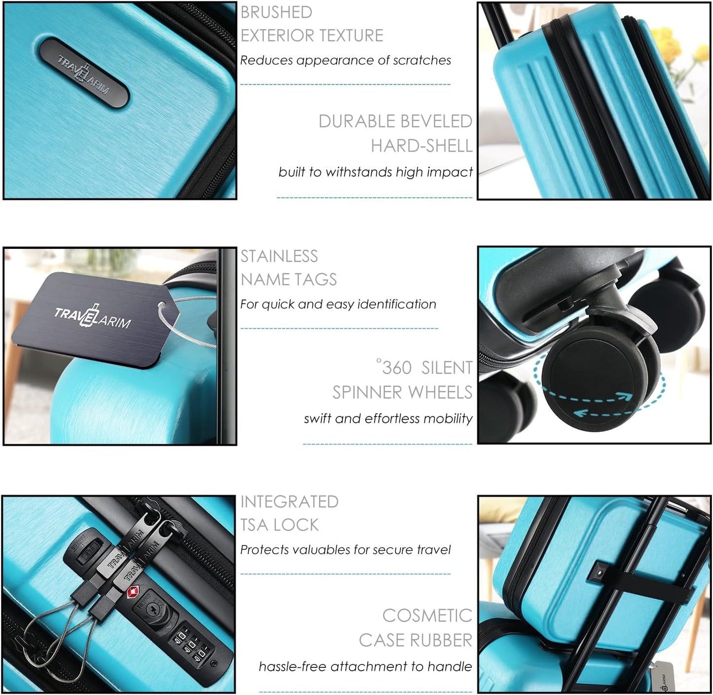 22 Inch Carry On Luggage 22x14x9 Airline Approved, Small Carry On Suitcase, Hard-shell Carry-on Luggage with Wheels, Durable Teal Luggage Carry-On with Cosmetic Case and Luggage Scale