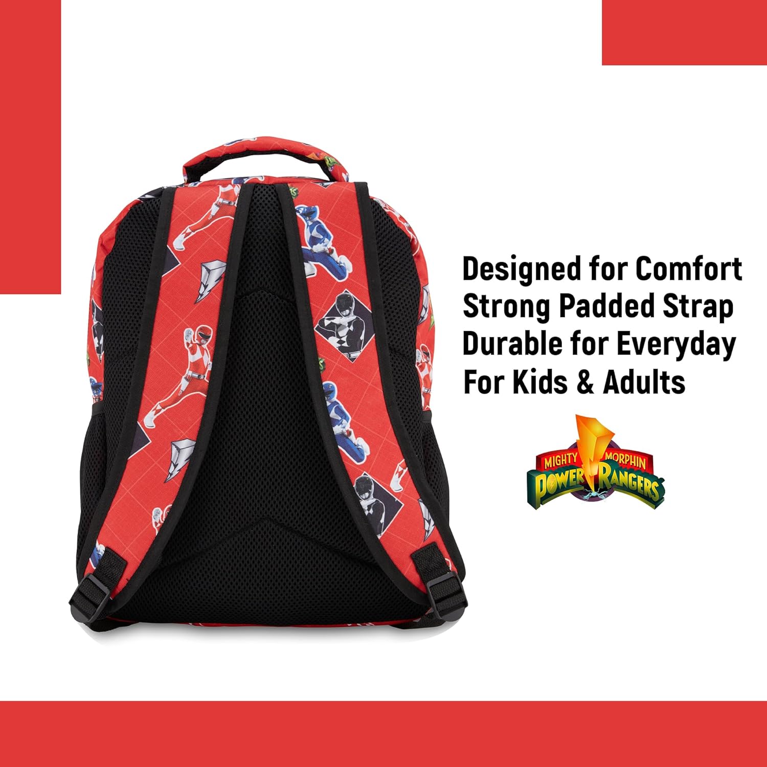 Power Rangers Classic Allover Backpack - Red, Pink, Black, Green Yellow and Green Ranger - Official