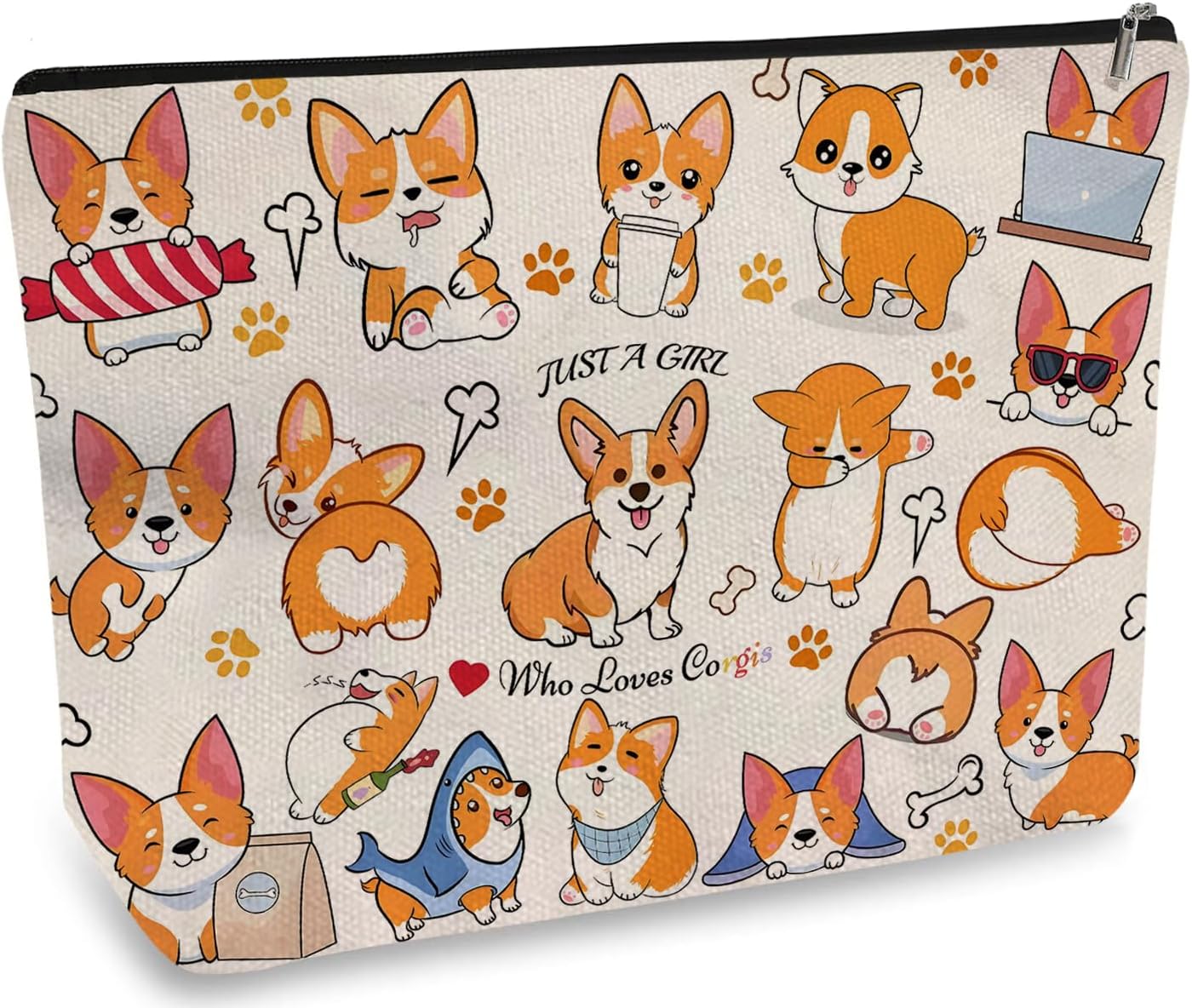 DOOX Corgi Makeup Bags with Lining, Funny Cosmetic Bags Pencil Pouch - Double-Sided Print - Double-Sided Print - Cute Birthday & Christmas Corgi Gifts for Daughter,Sister, Women