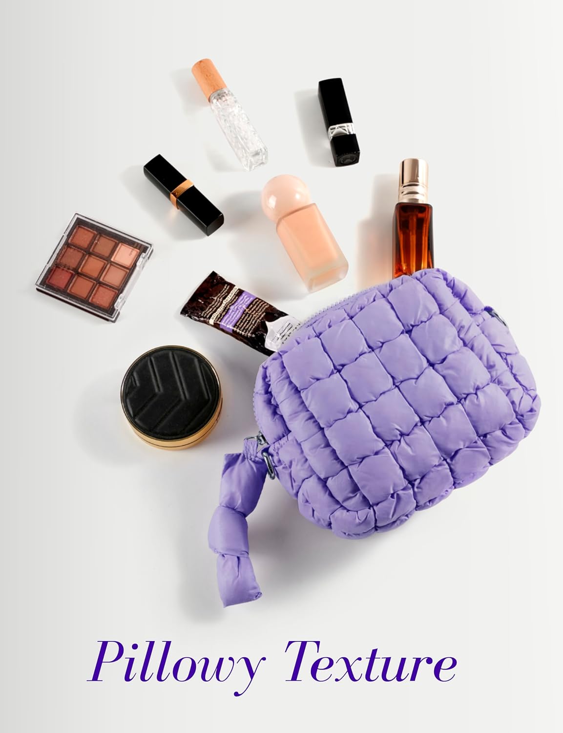 Yarnic Quilted Makeup Bag Puffy Cosmetic Bag, Quilt Travel Toiletry Bag for Women, Cute Puffer
