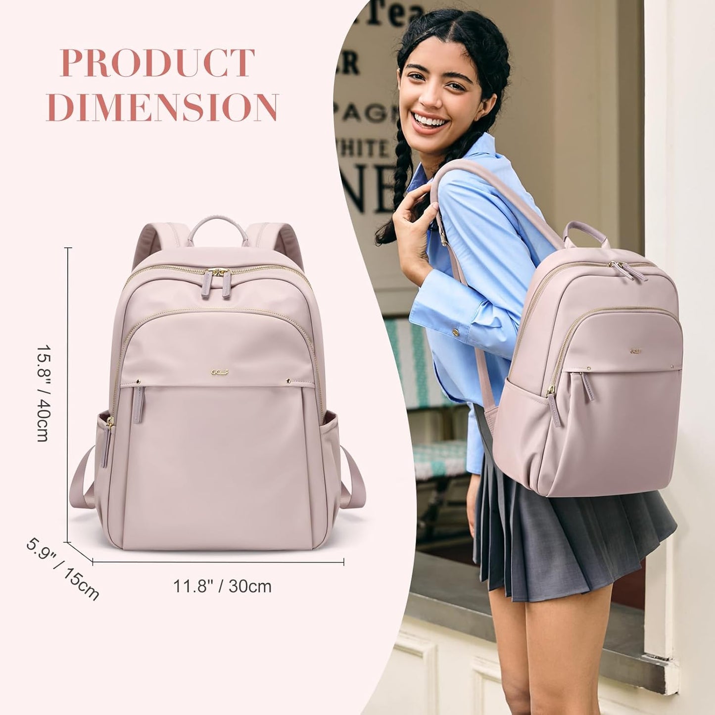 GOLF SUPAGS Stylish Laptop Backpack for Women Computer Bag Fits 14 Inch Notebook Travel College Work Backpacks Purse (Pink)