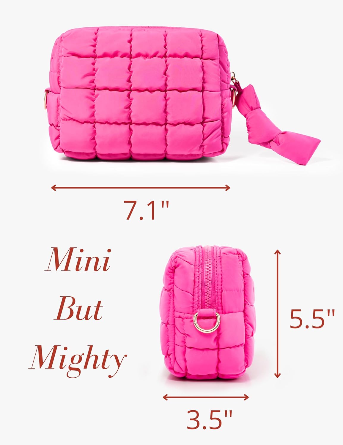 Yarnic Quilted Makeup Bag Cosmetic Bag, Travel Toiletry Bag for Women, Cute Makeup Bag Organizer Puffer Makeup Pouch (Neon Pink, S)