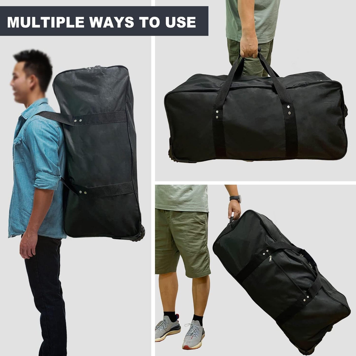 Extra large Foldable Duffle Bag with Bearing Wheels - 29"32"34"36"Heavy-Duty Water-Resistant Travel Duffel for Camping, Moving & Storage Black 600D Oxford