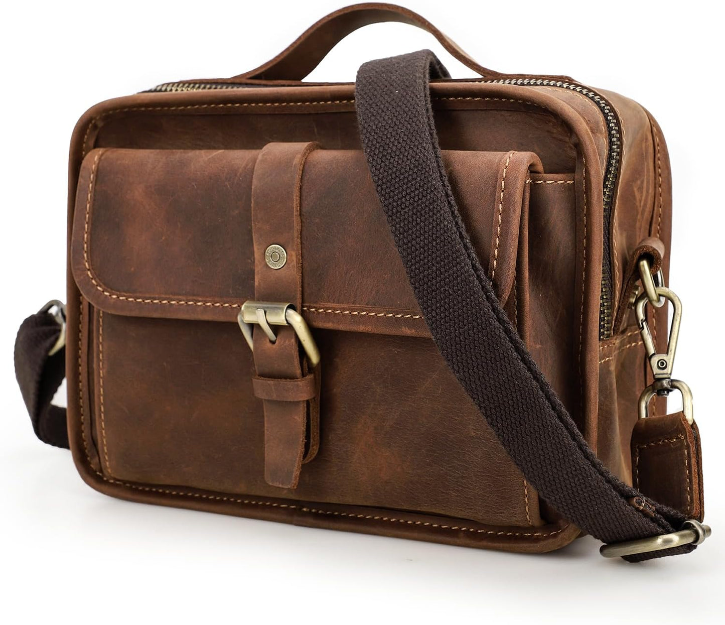 Top Grain Leather 8.3" Messenger Bag for Man & Woman, Multi Pockets, Fits to 7.9"/8.3" iPad for