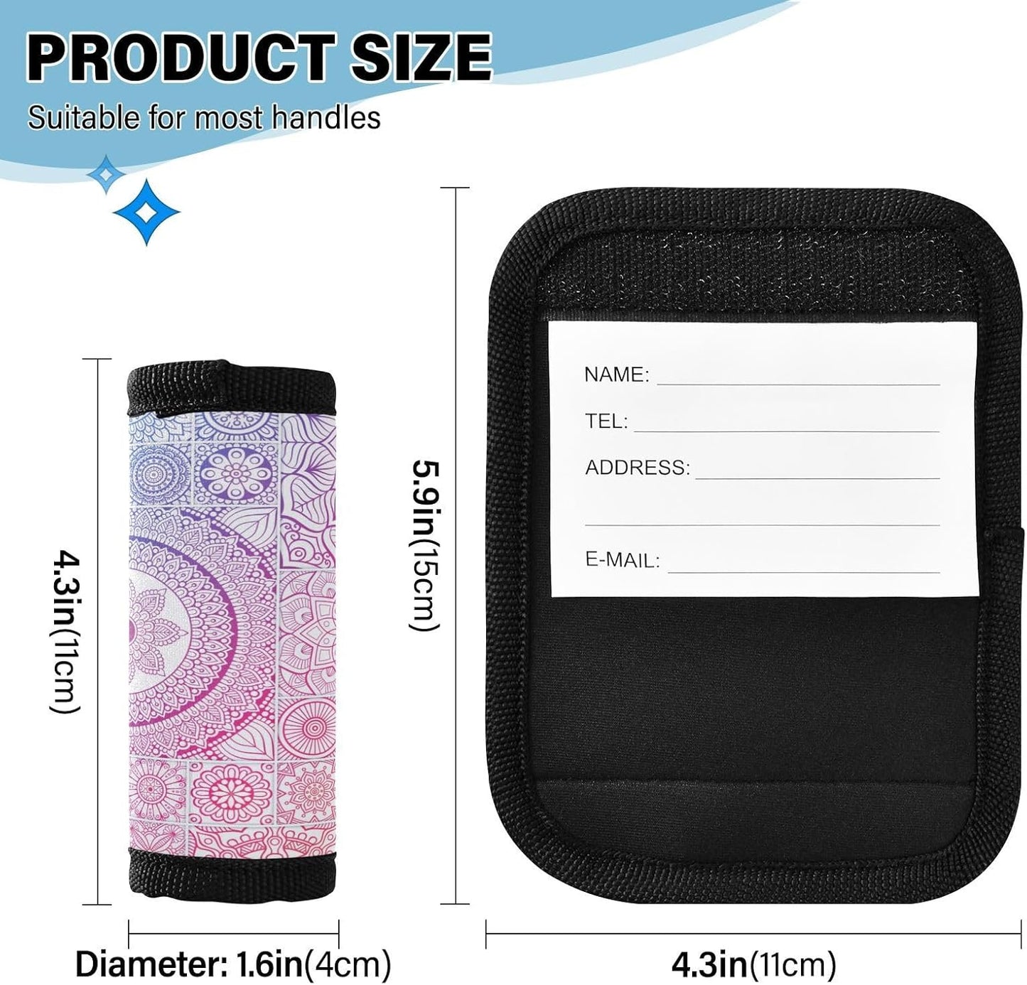 Colorful Mandala 4 Pack Luggage Handle Wraps Covers for Suitcase Identifiers Bag Tags Travel Accessories