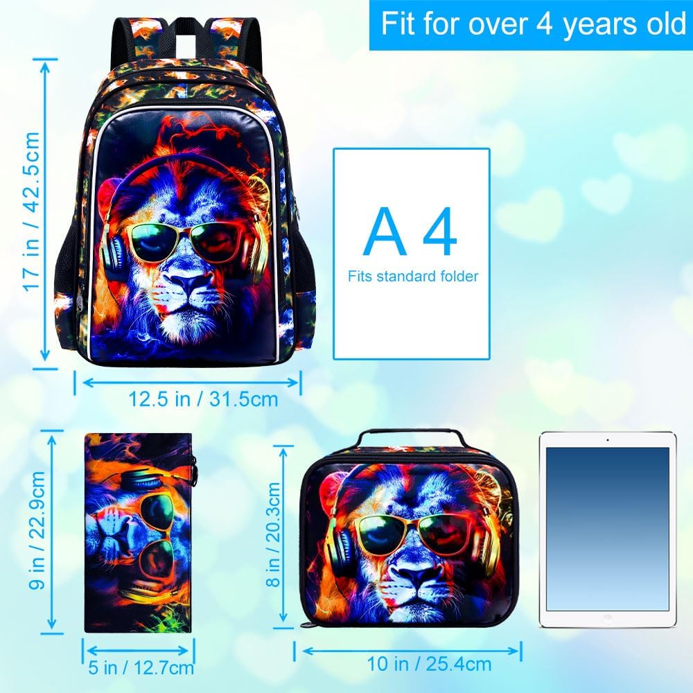 3Pcs Backpack for Boys, 17" Kids Bookbag with Lunch Box, School Backpacks for Elementary Preschool Kindergarten