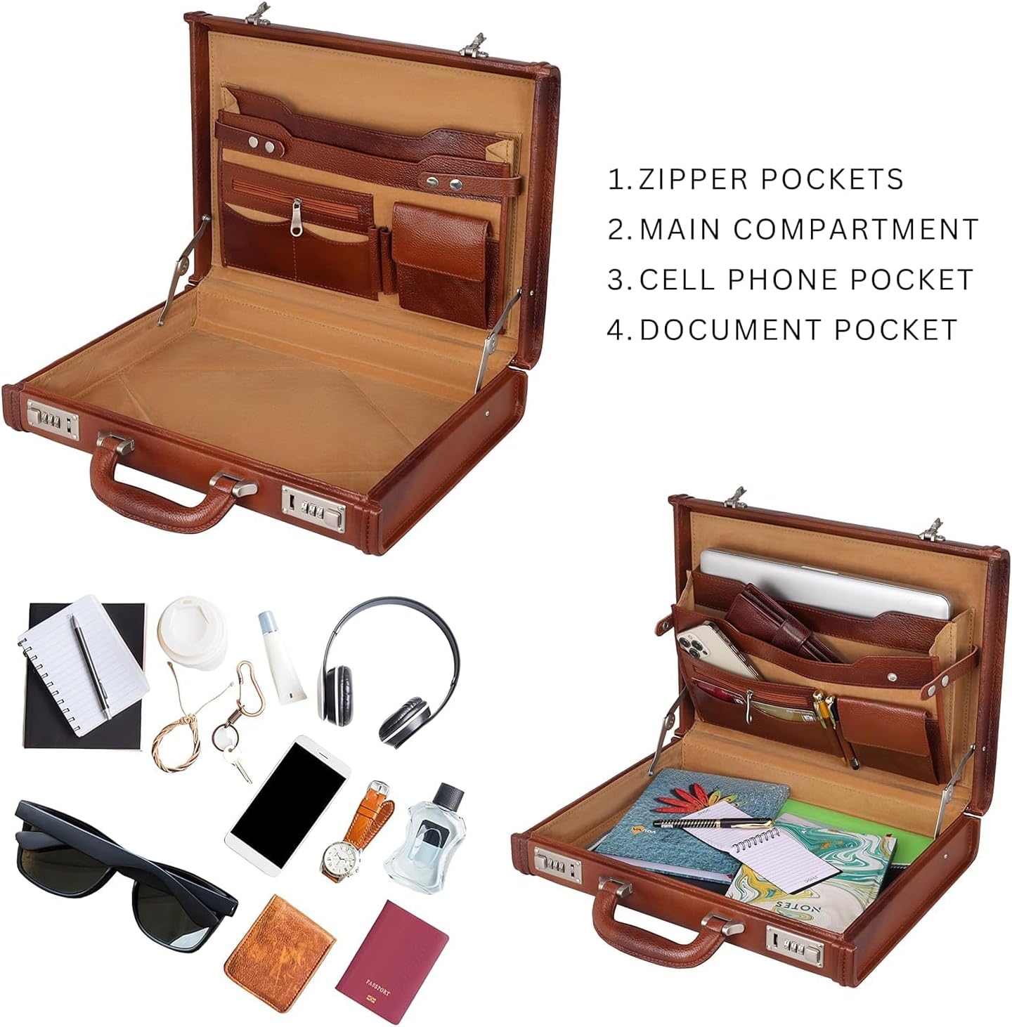Full Grain Leather Briefcase Attache Case For Unisex Size L17xW3xH12 Inches Briefcase Bag