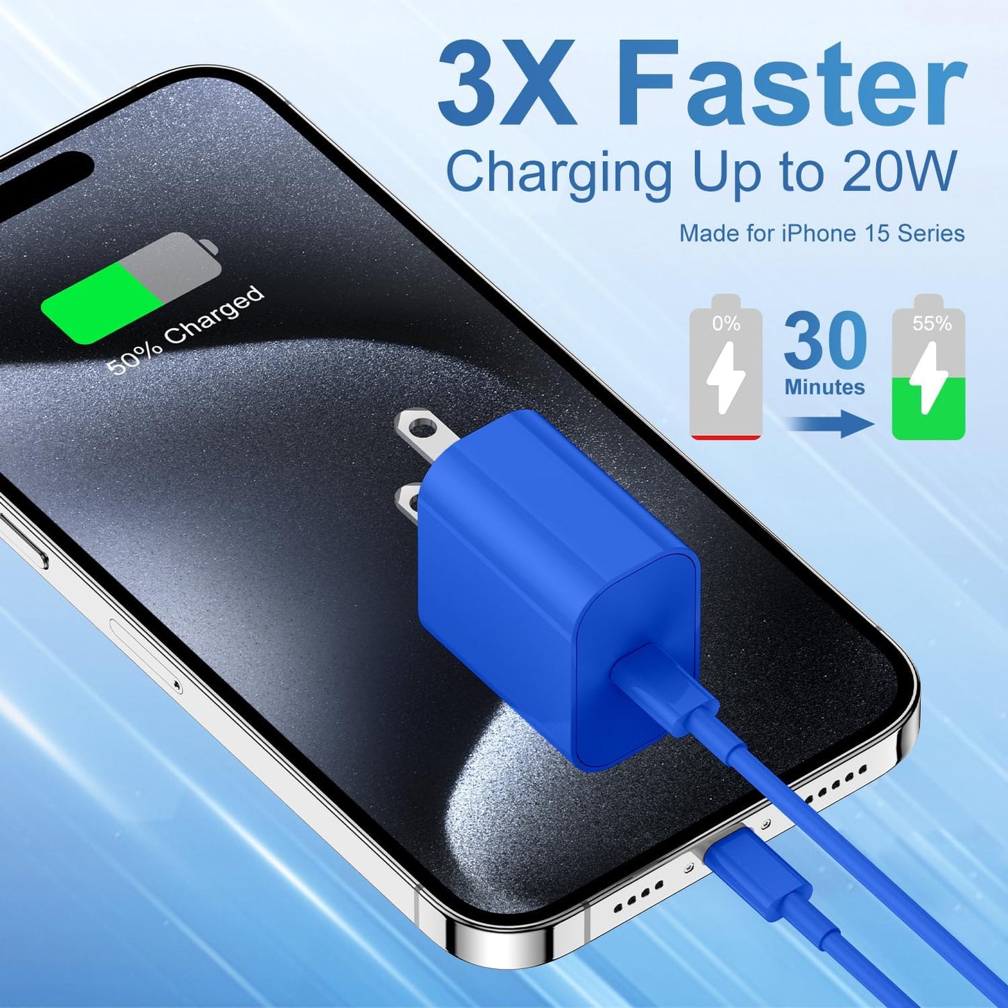 iPhone 16 15 Fast Charger and 10ft Type C to C Cable Cord Long,20W USB C Charging Block for Apple iPhone 16 Pro/16 Plus/15 Pro Max/15/iPad Wall Plug Power Adapter Cube Brick 12.9/11/Air 4th/6 Gen/Mini