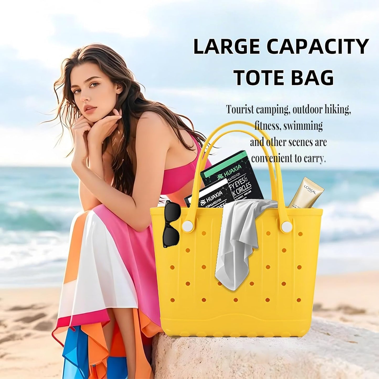 CXY Rubber Beach Bag EVA Waterproof Tote Bags Washable Sand-proof Travel Handbags for Pool Boat