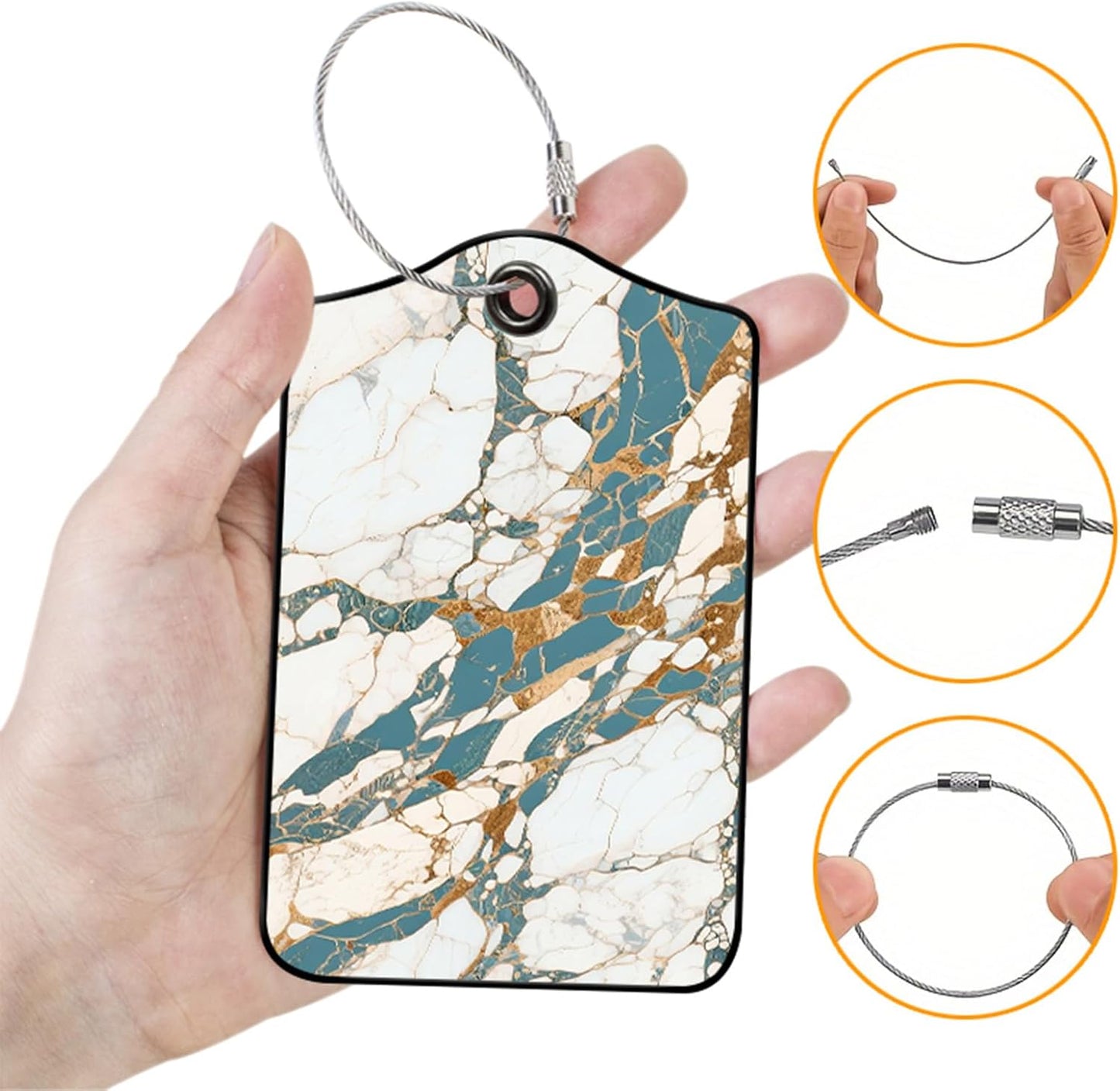 2 Pack Marble Patterns Leather Luggage Tags for Suitcases, Travel Bag Tags with Privacy Cover ID Label with Stainless Steel Loop for Women Men Girls Backpack Gift (White Blue)