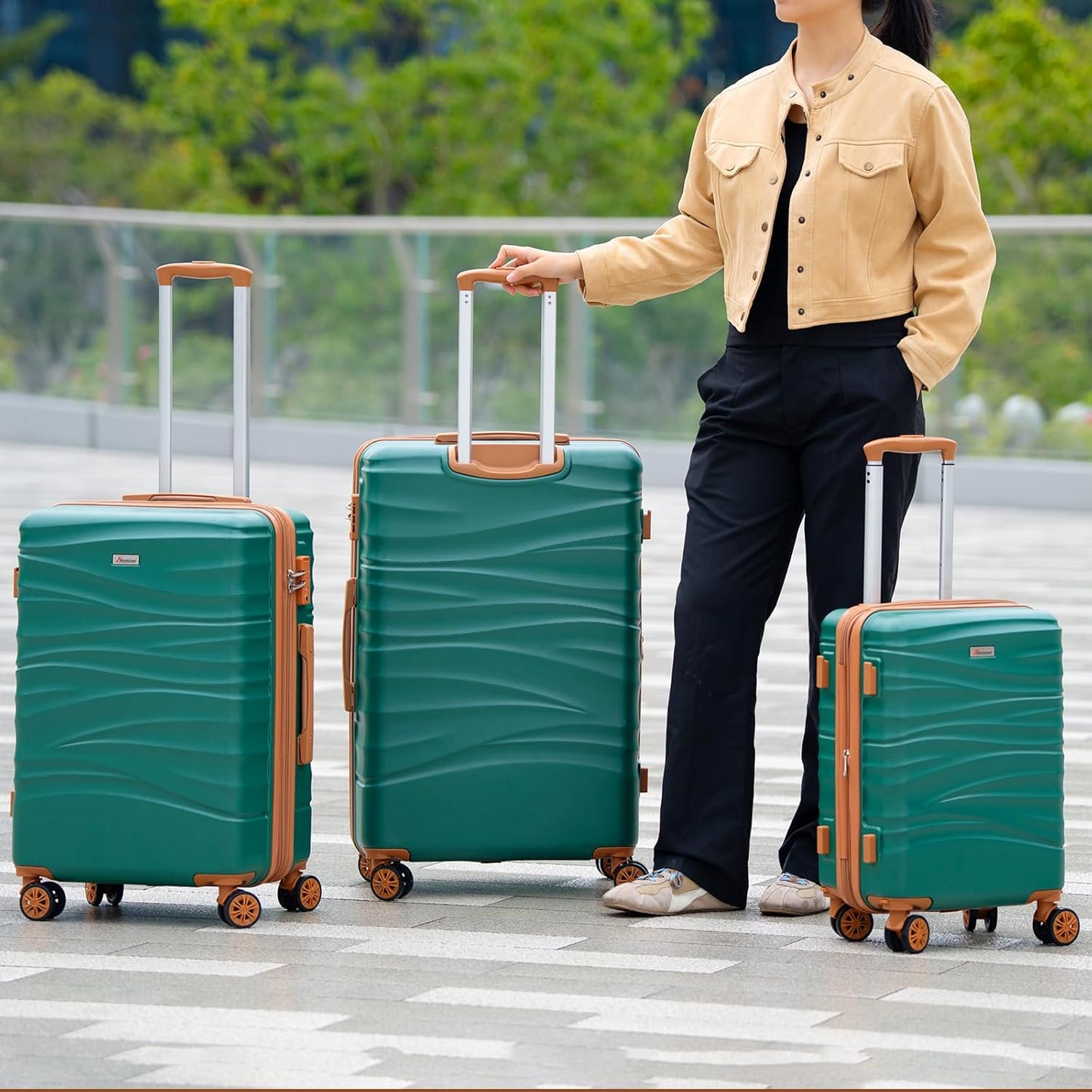 Romswi Luggage Sets 3 Piece Expandable PC+ABS Suitcases, Durable Hardshell Lightweight Suitcase Set with TSA Lock Dual Spinner Wheels, 20/24/28 Inch, Green