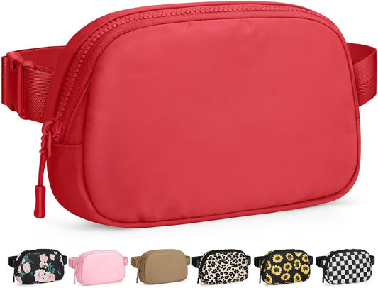 Fanny Packs for Women Cross Body Bag Waterproof Belt Bag with Adjustable Strap and Zipper Back Pocket Small Crossbody Bags Fashion Waist Packs for Workout Travelling(Coral Red)