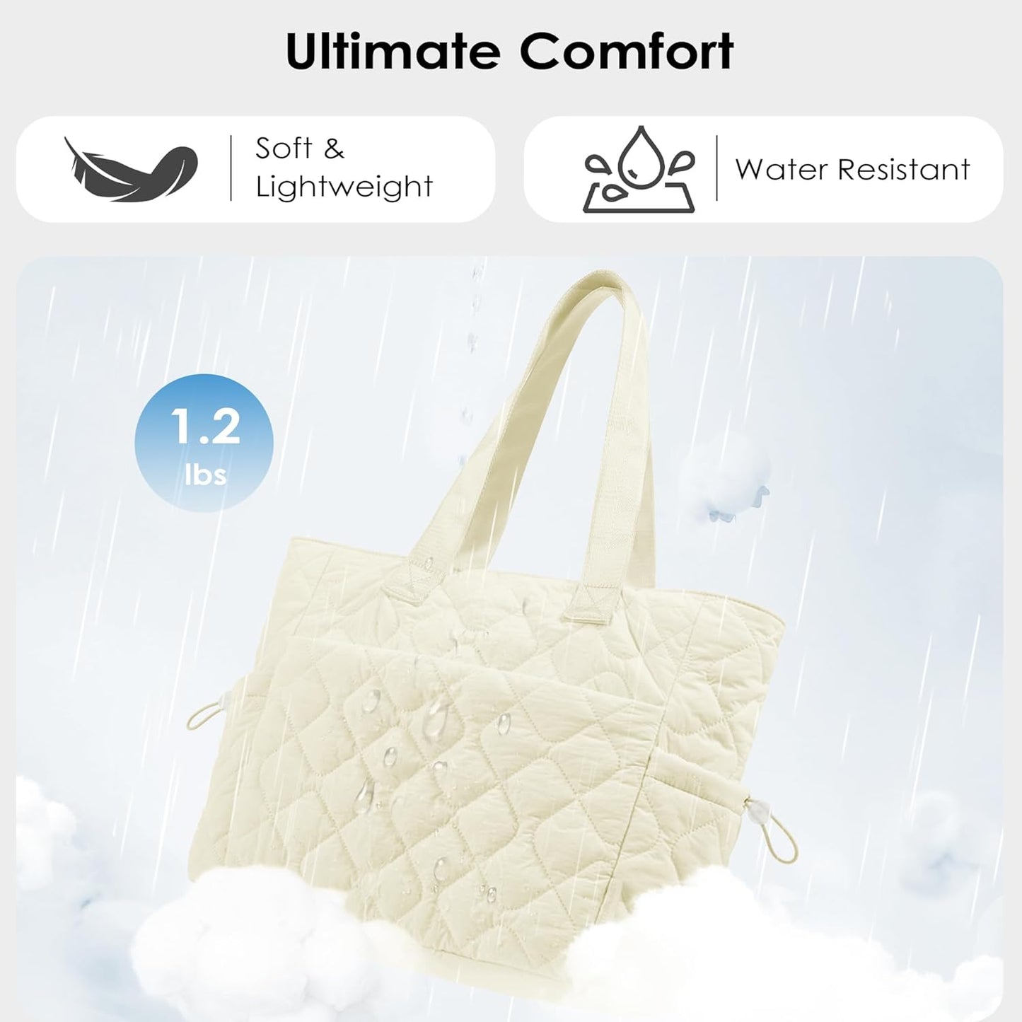 TOPEAST Tote Bag for Women Puffy Tote Travel Bag, Light 15.6" Laptop Work Handbag, Quilted Shoulder Bag Purse for Student Gym