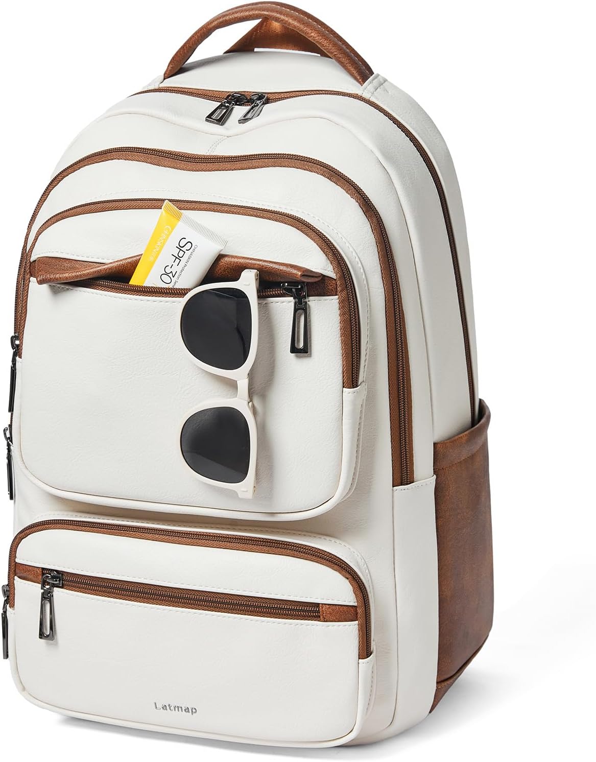 43L Backpack Purse For Women Leather Shoulder Diaper Bookbag Tote 17 16 15.6 Inch Laptop Bag Handbags For Travel Work College Large Beige