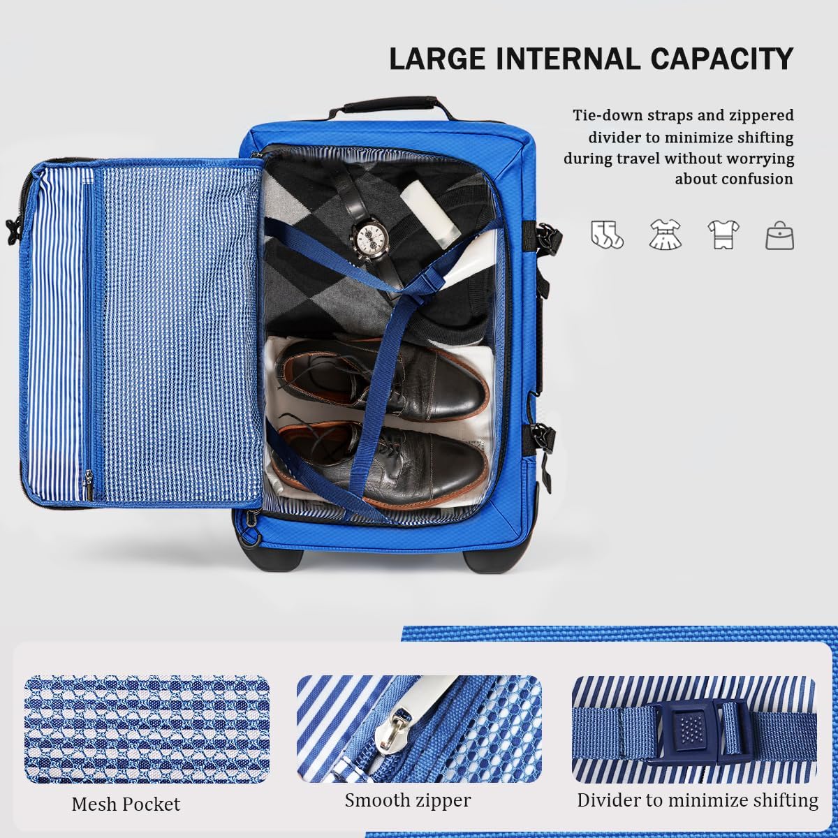 26'' Rolling Duffle Bag with Wheels,Rolling Duffle Bag w/Handle,Carry on Luggage Travel Duffle Bags for Man Women（26,Blue）