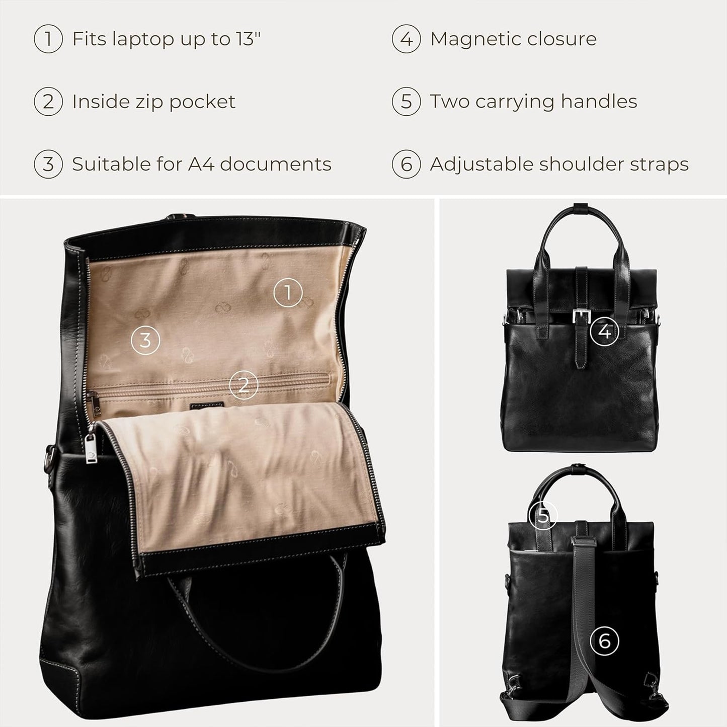 Time Resistance Leather Backpack - Business and Casual Backpack - Real Leather Backpack Made in Italy