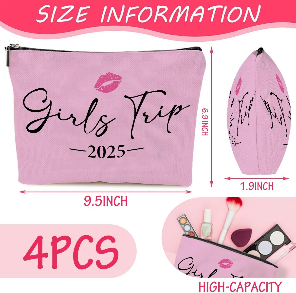 4 PCS Girls Trip Gifts girls trip gifts favors Girls Trip Makeup Bag Girls Girls Weekend Gifts