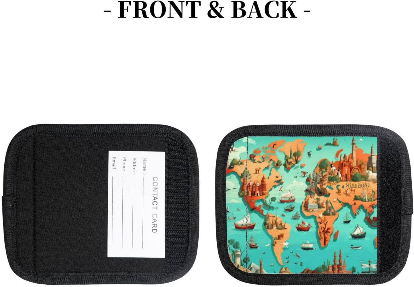 Luggage Handle Wraps World Map Sea Pattern Luggage Identifiers Soft Neoprene Luggage Handle Wraps For Suitcase Trolley Handle Grip Cover 2 Pack Luggage Tags