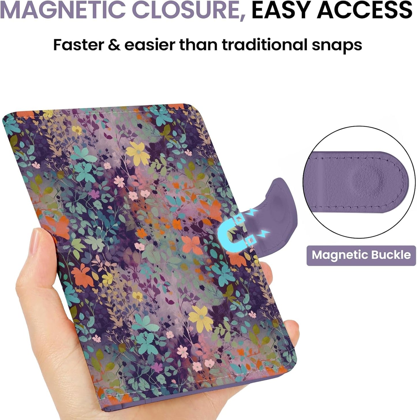 Passport Holder for Travel Essentials, RFID Blocking Leather Cover Wallet with Magnetic Closure, Aesthetic & Cute Passport Book Case for Women and Men - Violet