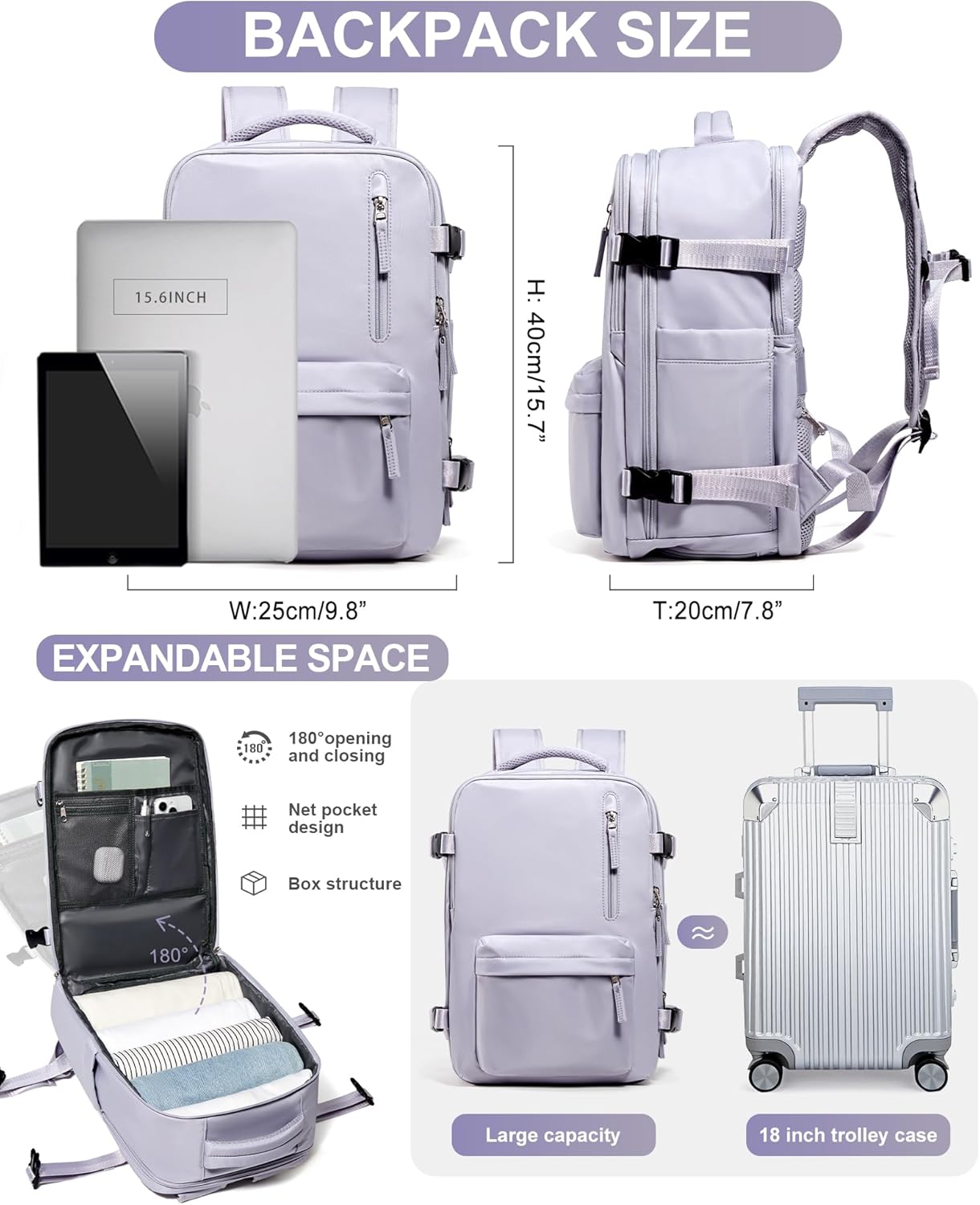 WONHOX Large Travel Backpack Carry on Flight Approved Laptop Work Business Backpack for Women Men Mochila de Viaje